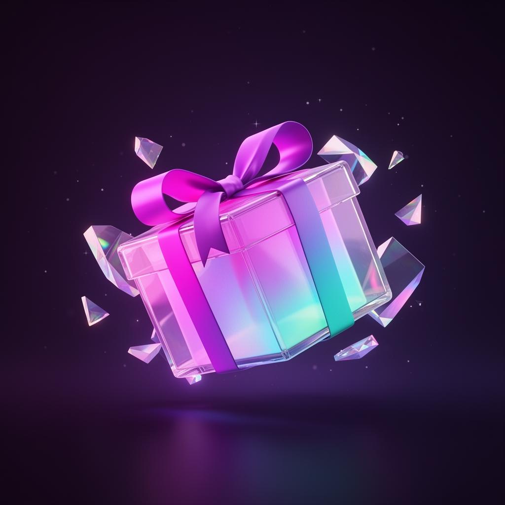 Premium giveaway gift box with glowing gradient ribbon